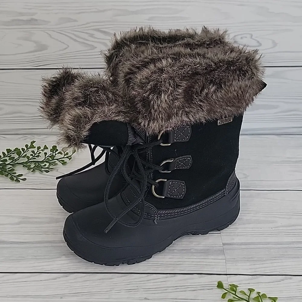 Khombu Winter Boots - Black with Faux Fur Womens Size 6M